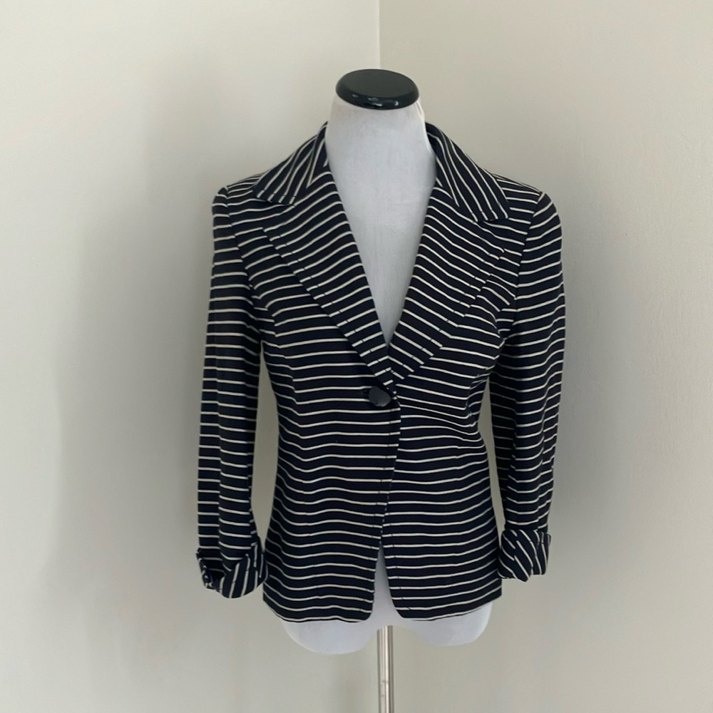 Women's Coldwater Creek Navy and White Striped Blazer